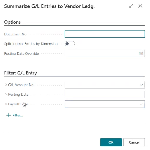 Summarize G/L Entries to Vendor Ledg. page