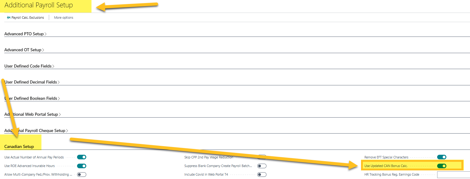 Additional Payroll Setup page