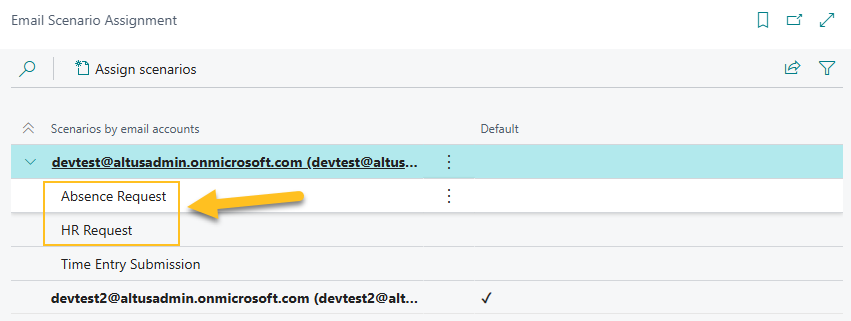 Email Scenario Assignment page Absence Request and HR Request