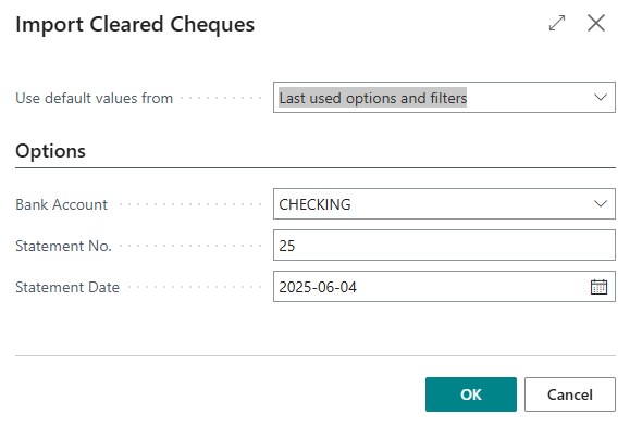 Import Cleared Cheques page