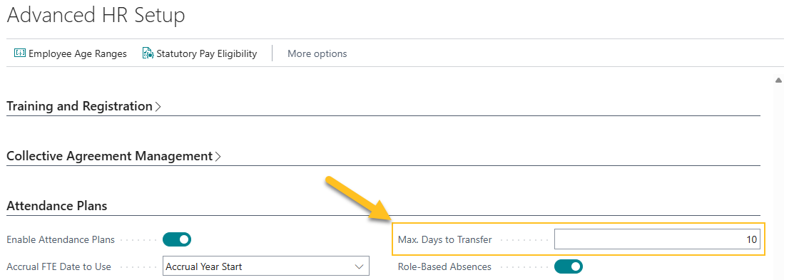 Advanced HR Setup page Max. Days to Transfer field