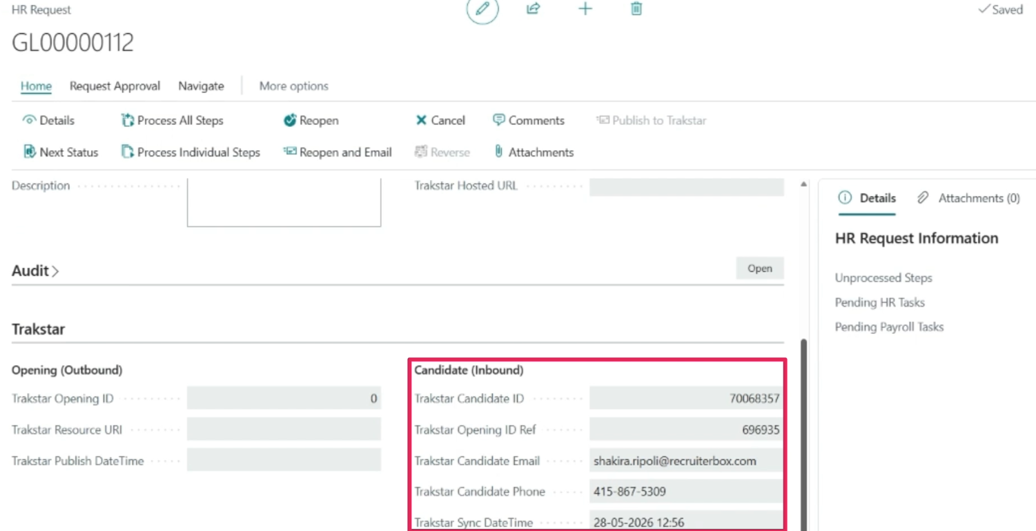 HR Request page synced hires