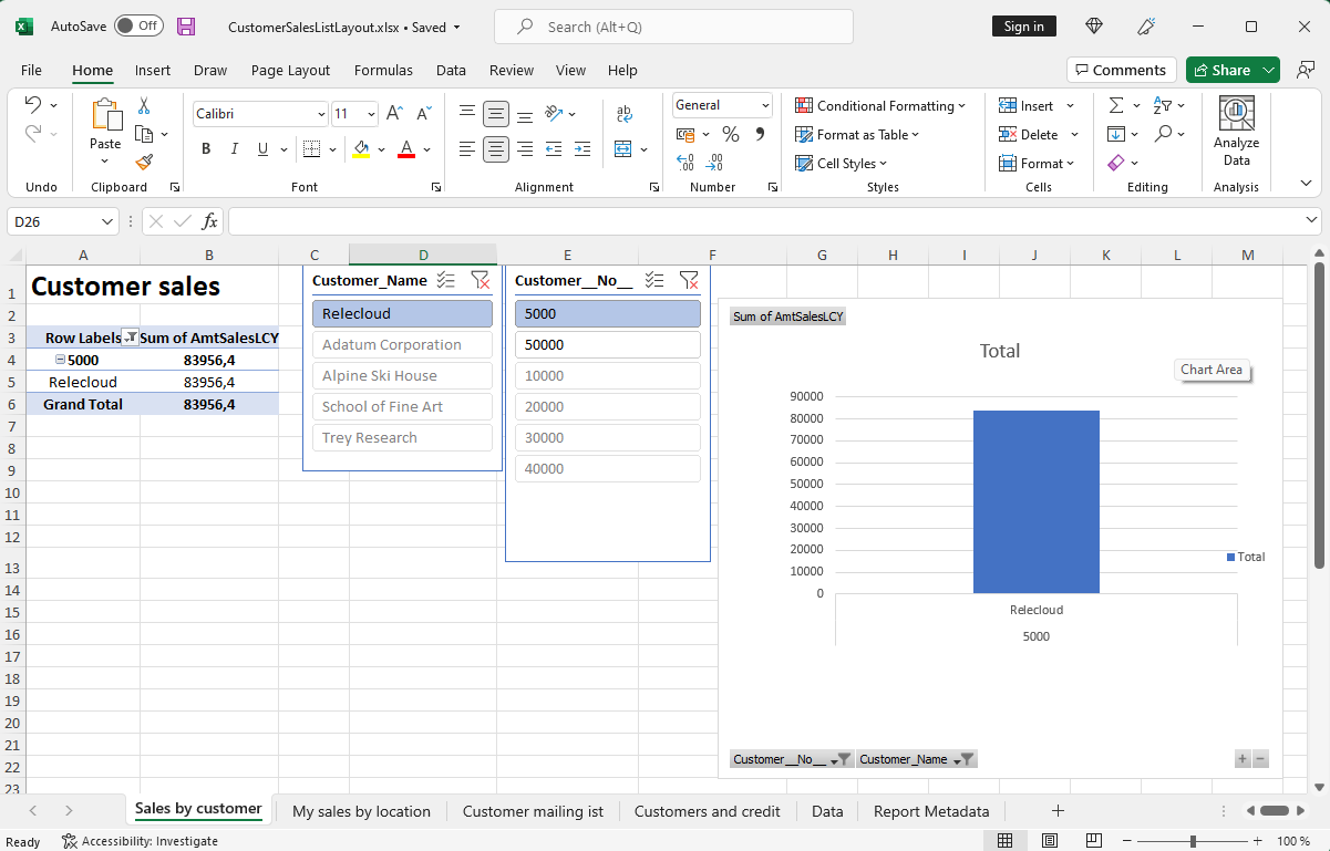 Example of an Excel layout.