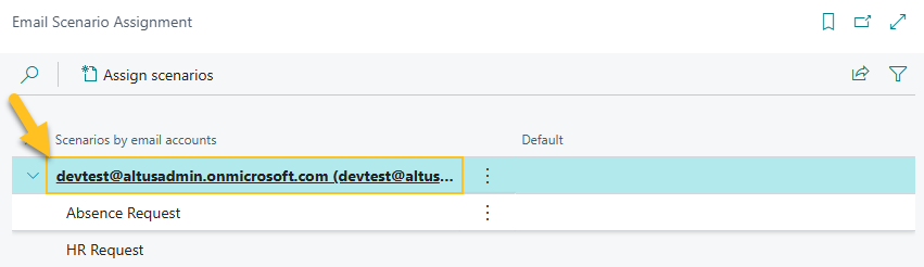 Email Scenario Assignment page email account
