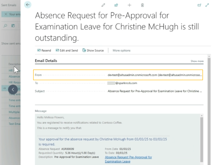 Example absence request email