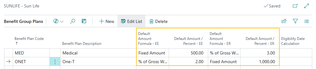 Benefit Group Plans page New fields