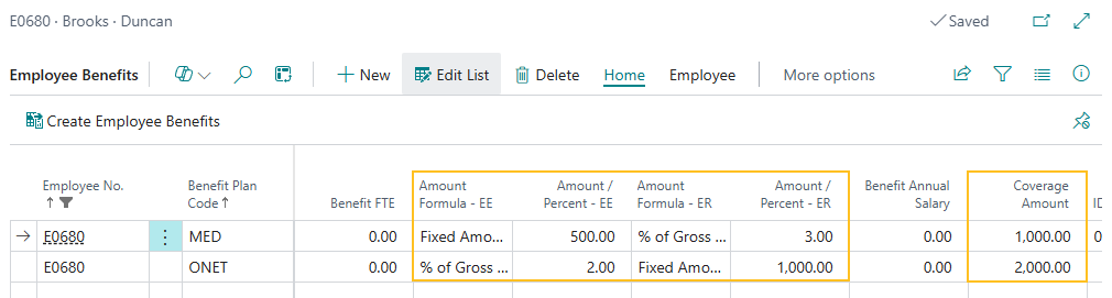 Employee Benefits page new fields
