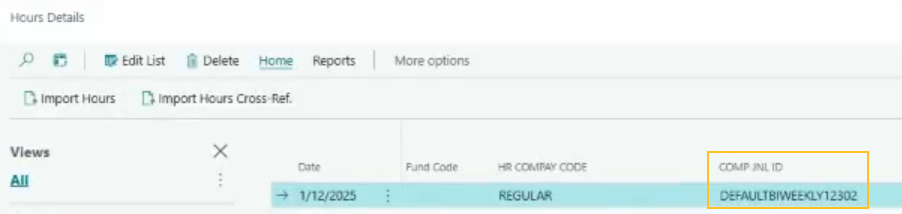 Hours Details page COMP JNL ID field