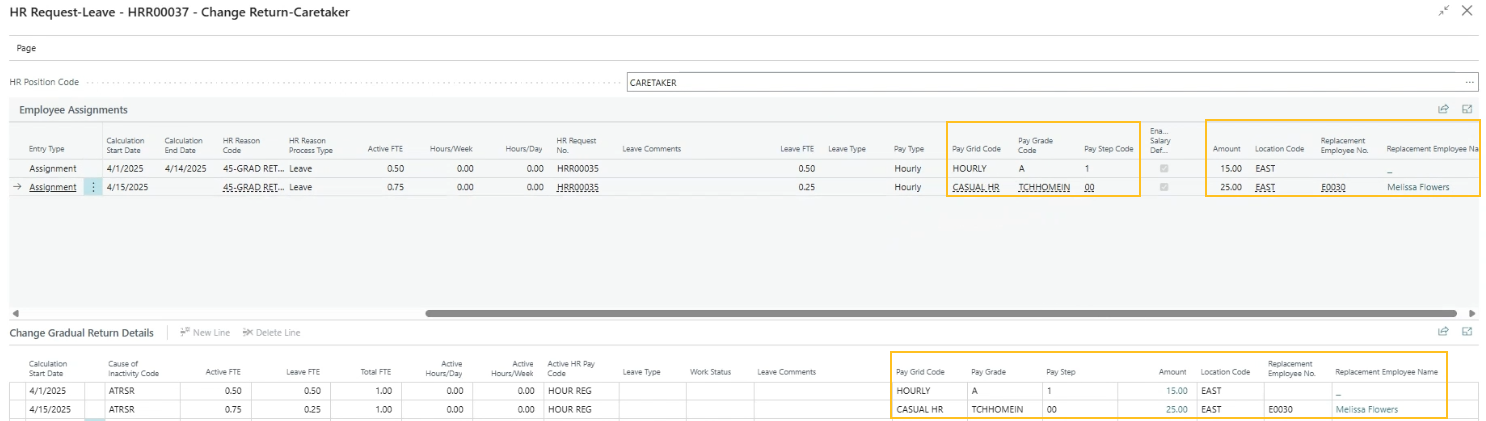 HR Request-Leave Change Return page new fields