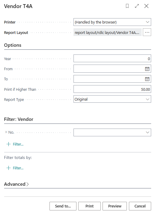 Vendor T4A page Print if Higher Than field