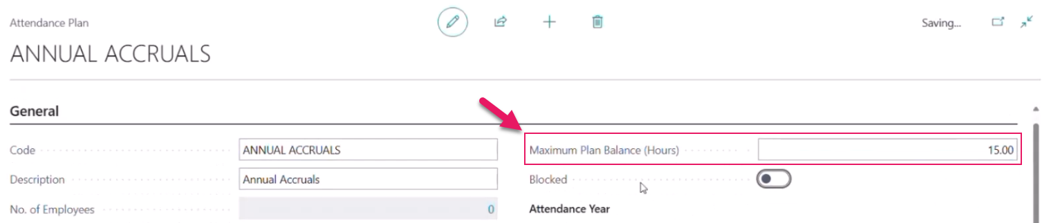 Attendance Plan page Maximum Plan Balance (Hours) field