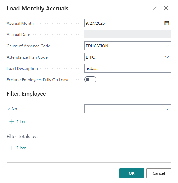 Load Monthly Accruals page