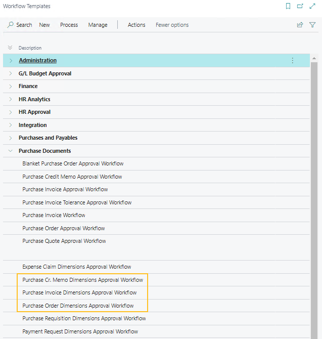 Workflow Templates page - New dimension approval workflows