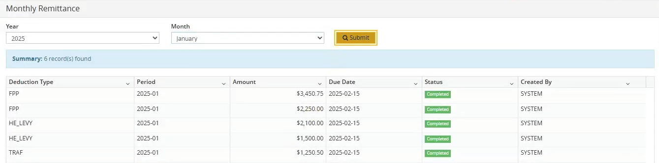 Monthly Remittance report