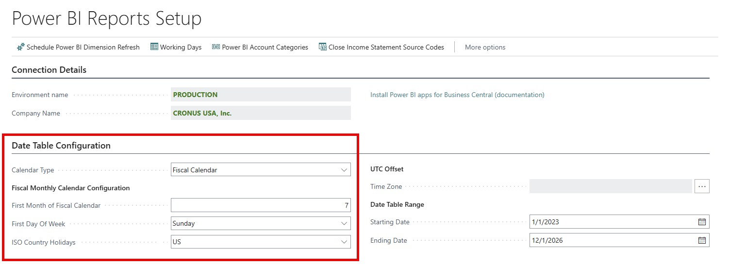Screenshot of the Power BI Reports Setup page.