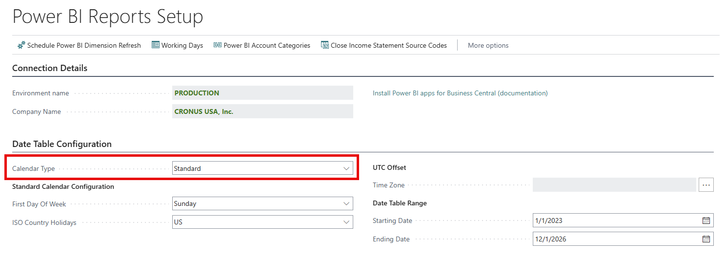 Screenshot of the Power BI Reports Setup page.