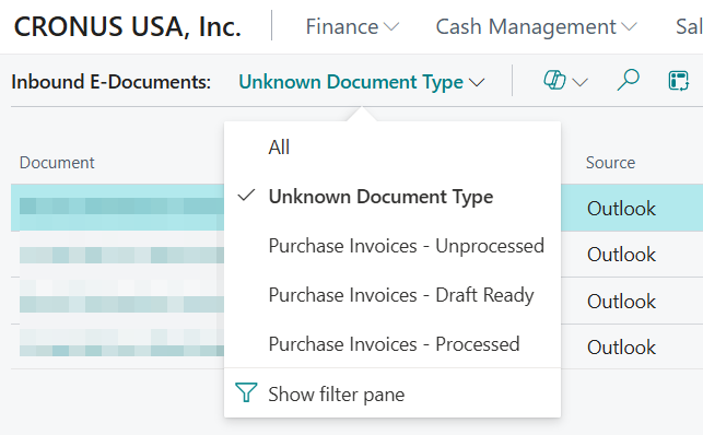 Shows the Unknown Document Type view on the Inbound E-Documents page