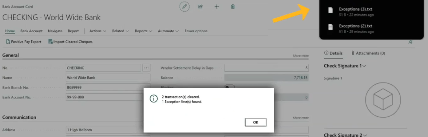 Bank Account Card page exception file in downloads