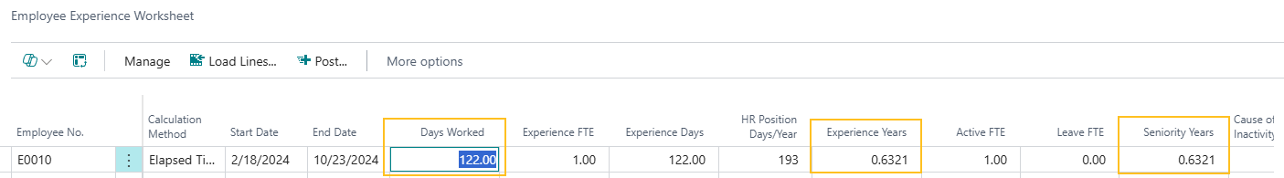 Employee Experience Worksheet page editable fields