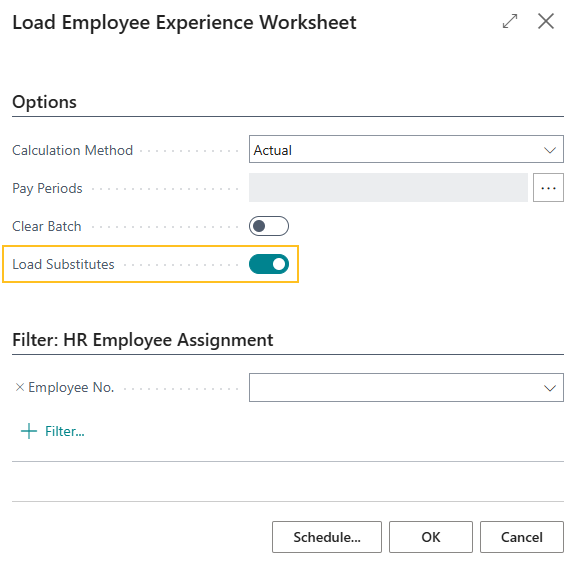 Load Employee Experience Worksheet page Load Substitutes field