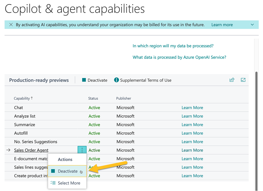 Copilot & agent capabilities page