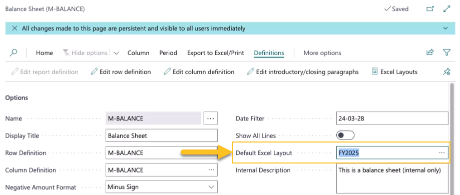 Financial Report Excel Layouts page