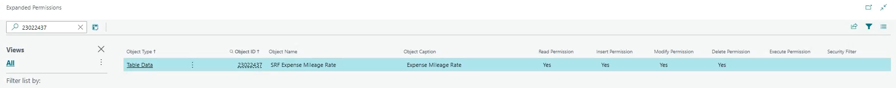 Expanded Permissions page Expense Mileage Rate