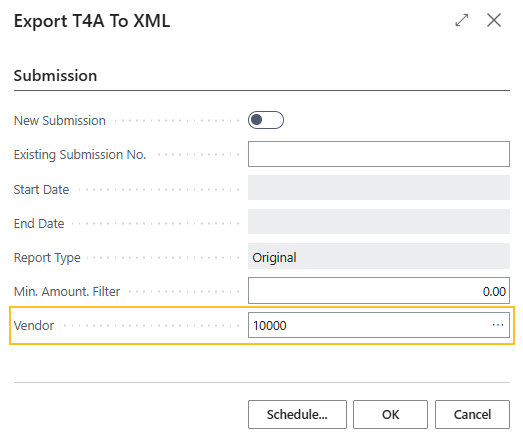 Export T4A To XML page Vendor field