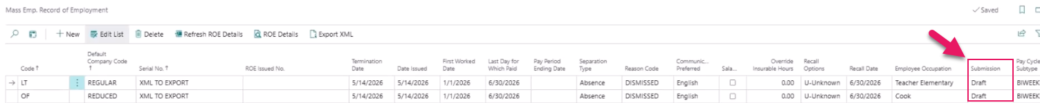Mass Emp. Record of Employment page Submission field