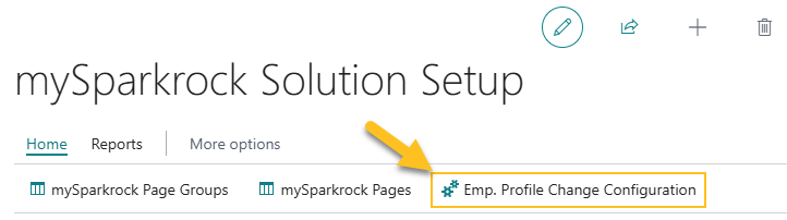 mySparkrock Solution Setup page Emp. Profile Change Configuration action