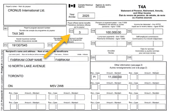 T4A slip showing Box 15 Payer-offered Dental Benefits