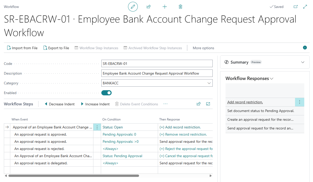 Workflow page Employee Bank Account Change Request Approval Workflow