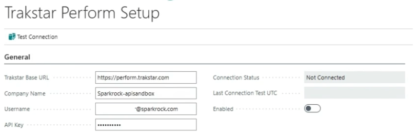 Trakstar Perform Setup page