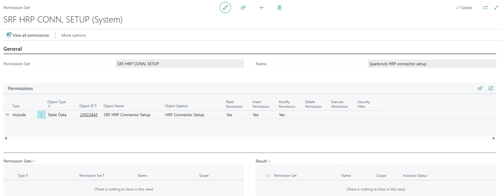 Permission Set page SRF HRP CONN, SETUP