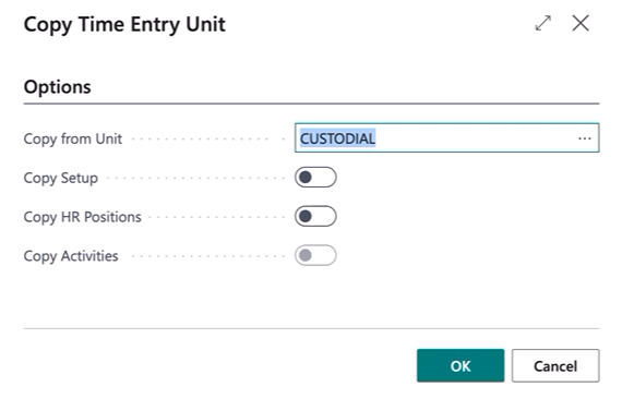 Copy Time Entry Unit dialog box