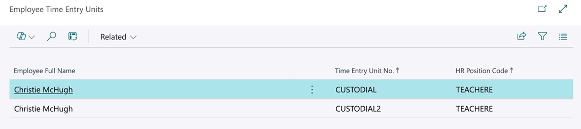 Employee Time Entry Units page