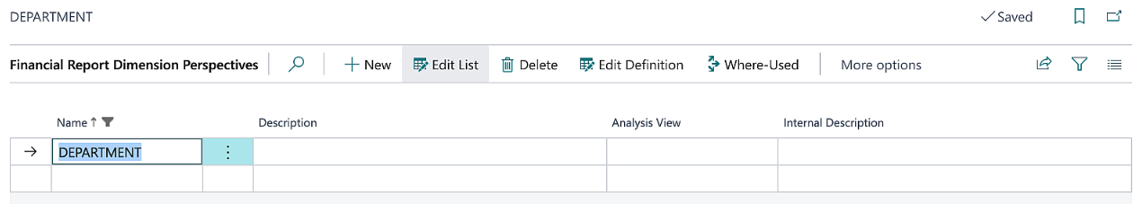 Financial Report Dimension Perspectives page