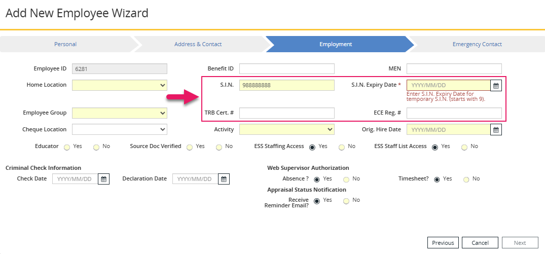 Add New Employee Wizard page field order improvements