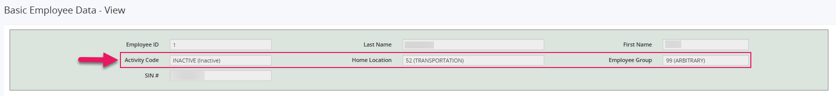 Basic Employee Data - View page code and abbreviation example