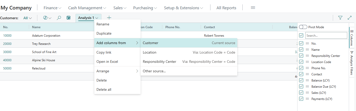 Option Ajouter des colonnes &agrave; partir de