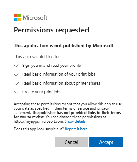Affiche la page des autorisations de requ&ecirc;te Azure