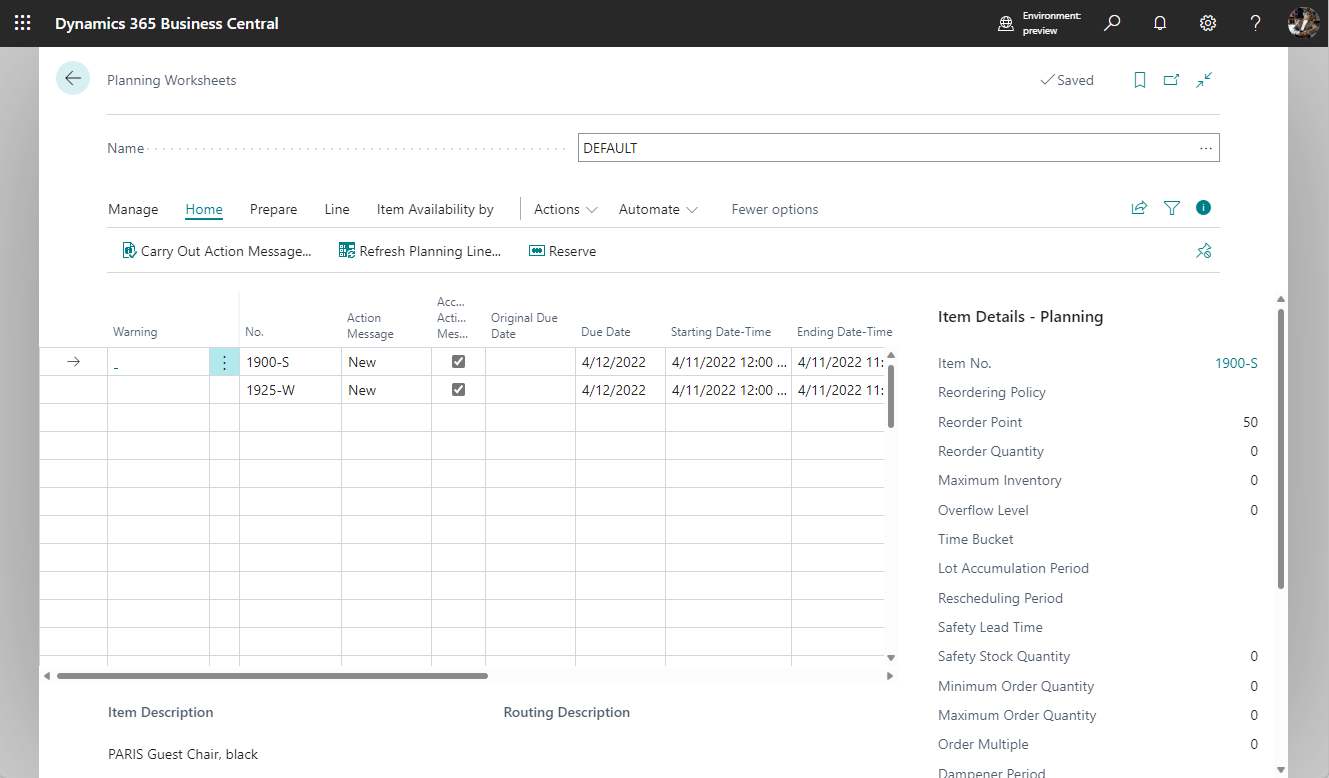 Contenu de la page Feuilles de planification.
