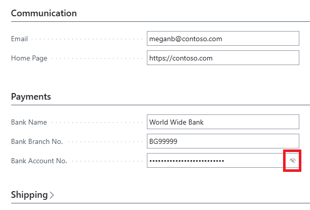 Capture d'&eacute;cran montrant une valeur de champ masqu&eacute;e et le bouton d'affichage.