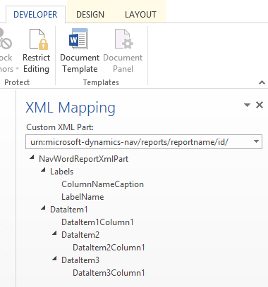 Capture du volet Mappage XML dans Word.