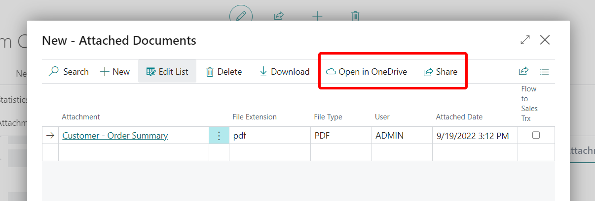 Les actions Ouvrir dans OneDrive et Partager pour les pi&egrave;ces jointes
