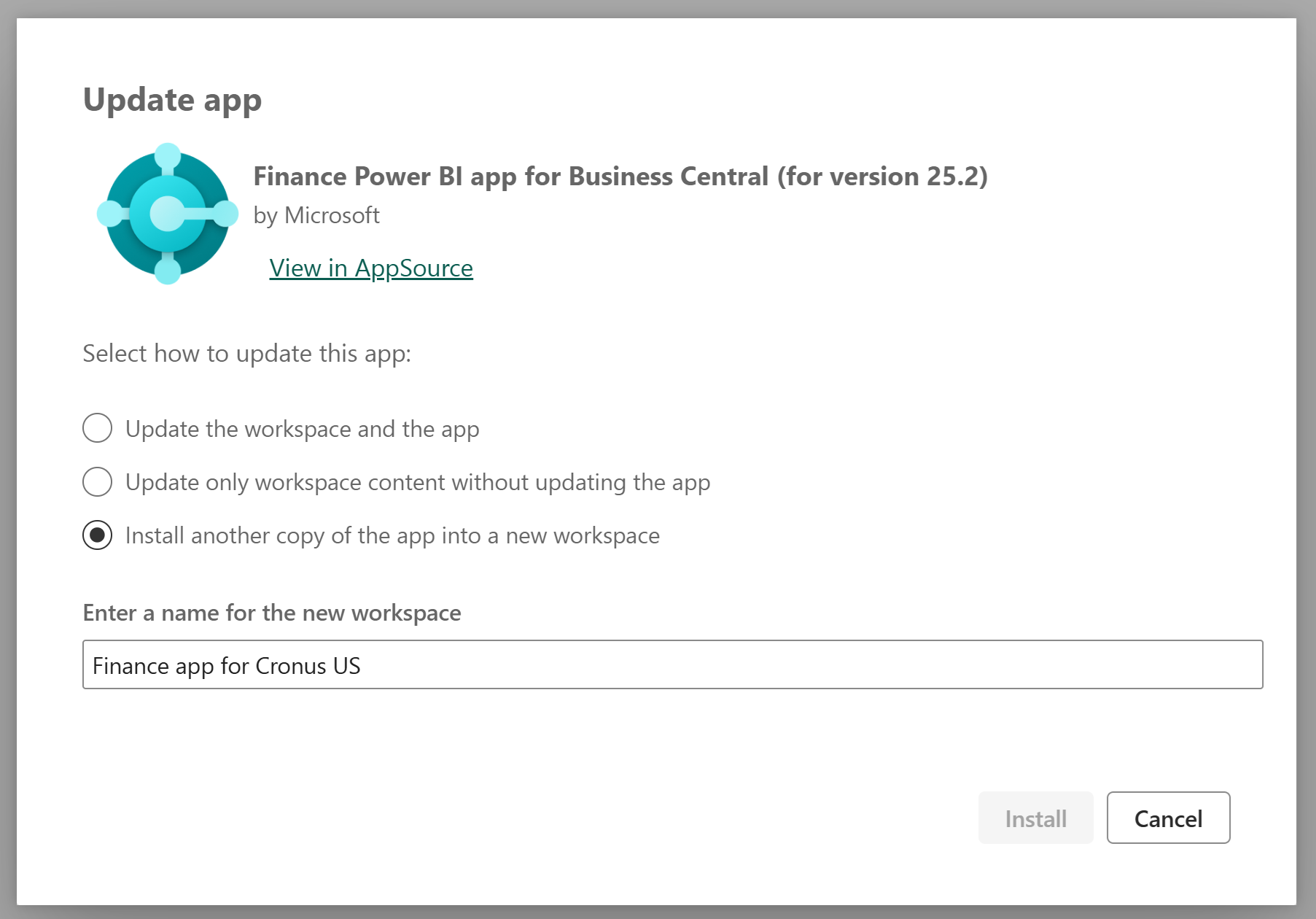 Capture d'&eacute;cran du programme d'installation de l'application Power BI.