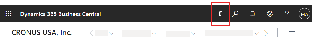 Affiche l'ic&ocirc;ne du s&eacute;lecteur de compagnie dans l'en-t&ecirc;te du client Business Central.