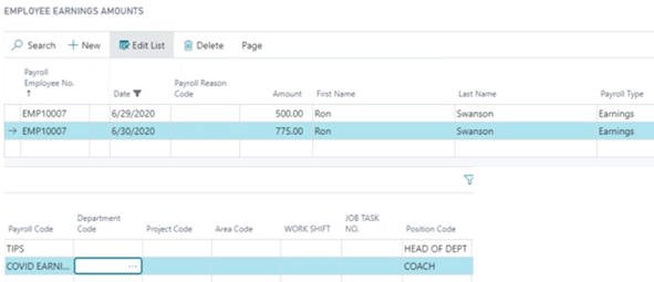 Tableau des montants de gains des employ&eacute;s