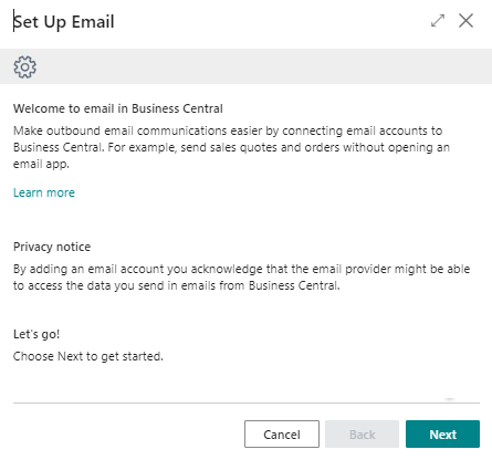 Page de configuration de la messagerie &eacute;lectronique