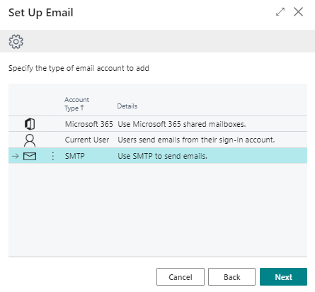 Page de configuration de la messagerie &eacute;lectronique